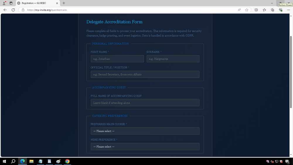 Registration form before “verification” via device code