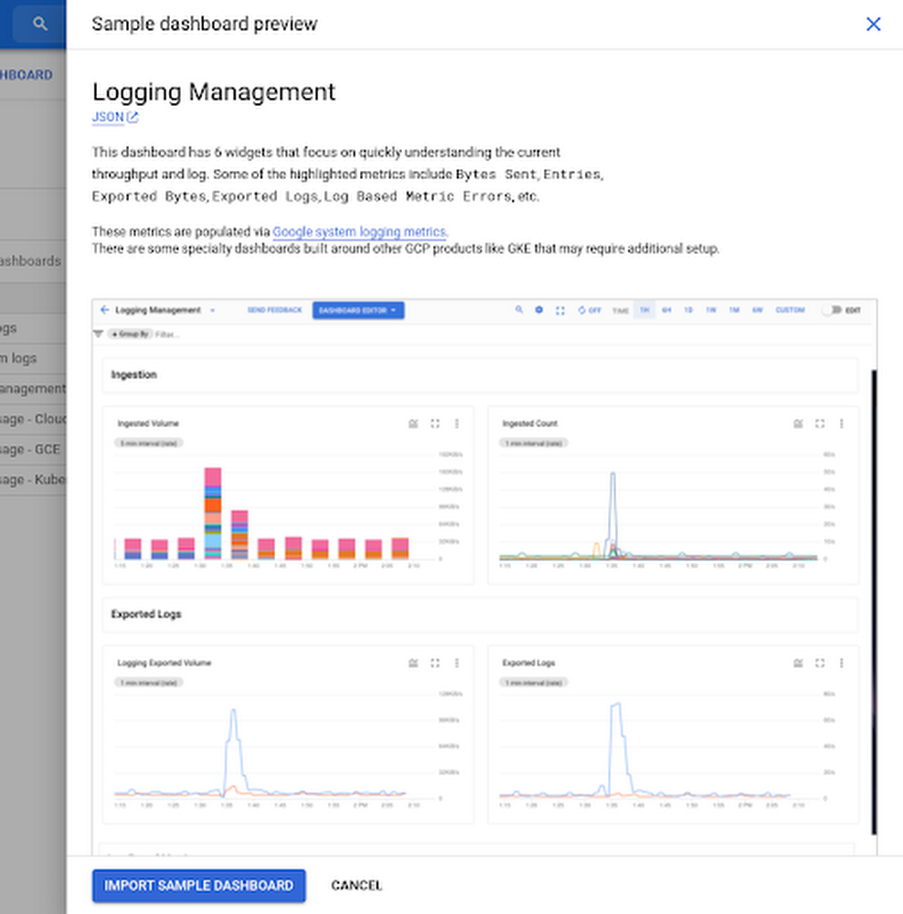 Logging Management dashboard