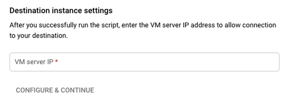 Destination instance settings