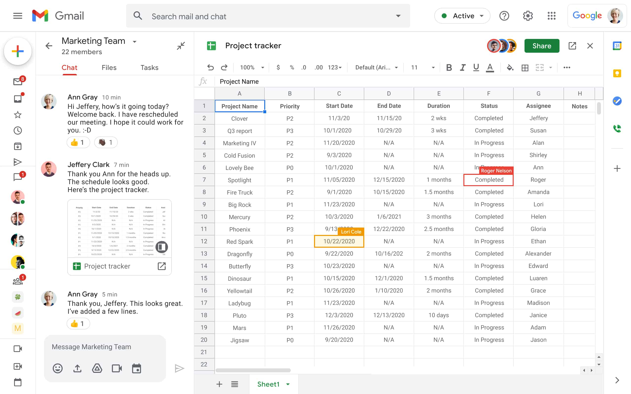 google sheets help chat