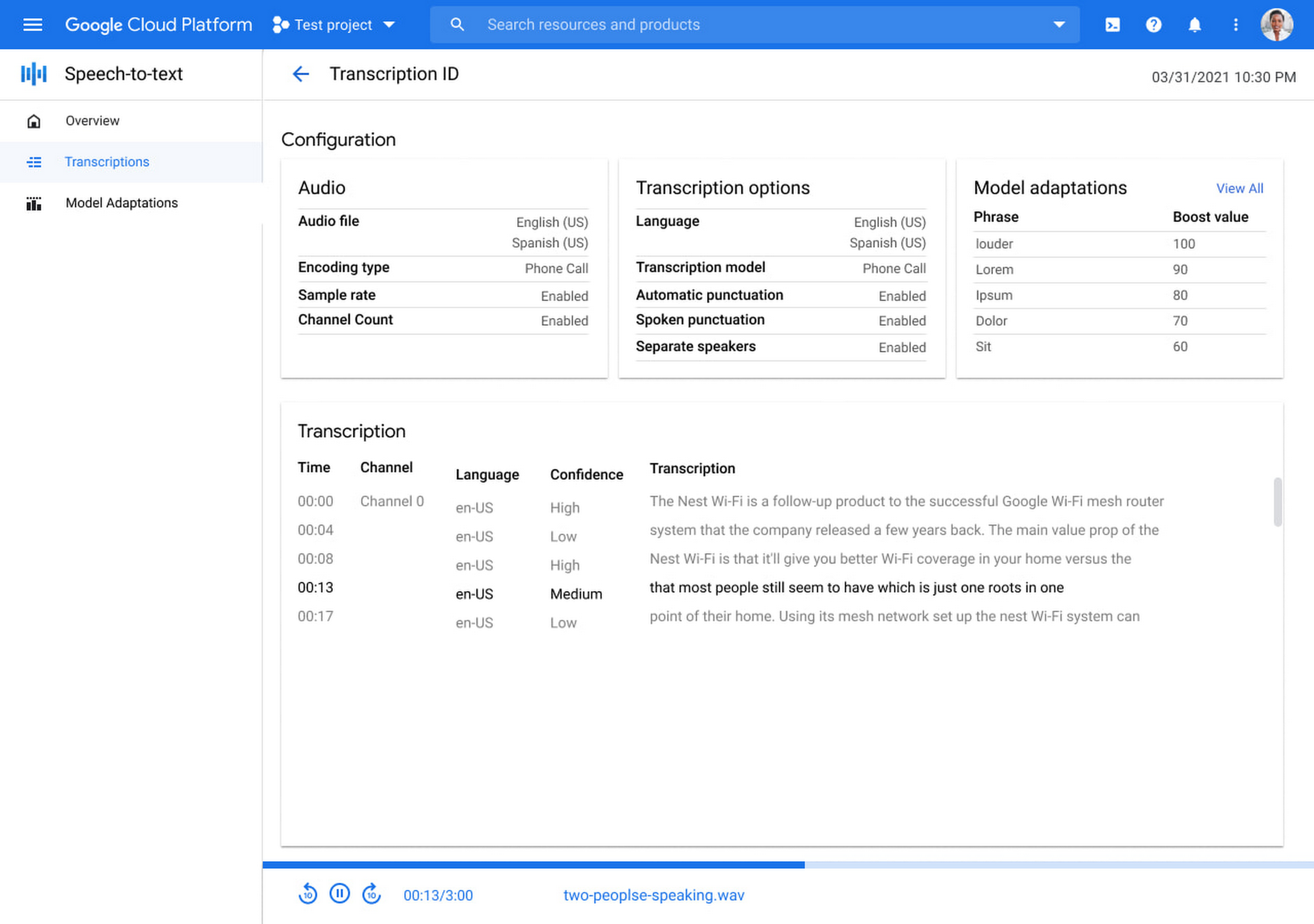 speech to text api