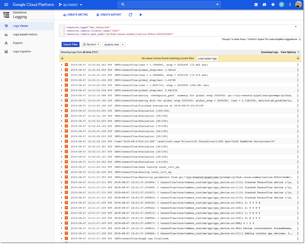 Stackdriver link in the Kubeflow Pipelines UI.png