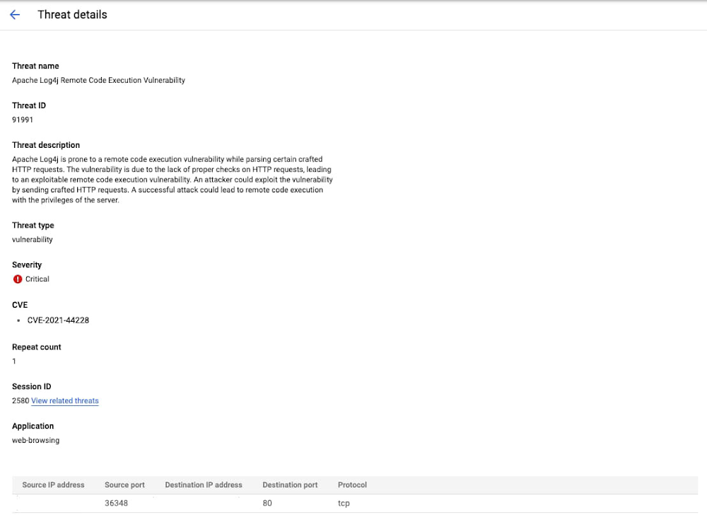 Threat Details for Log4J threats detected by Cloud IDS.jpg