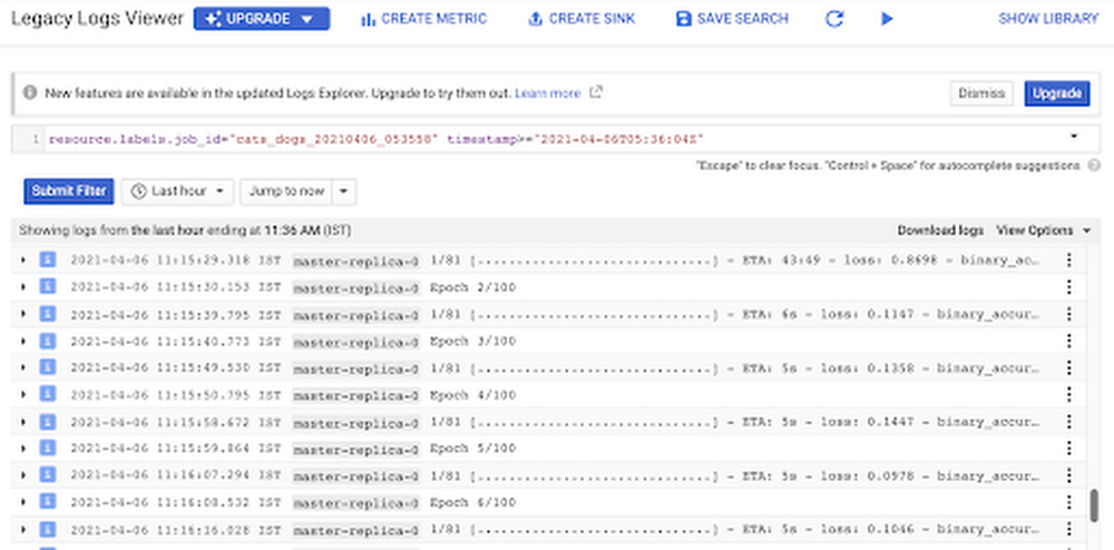 Registros de entrenamiento en Cloud Logging