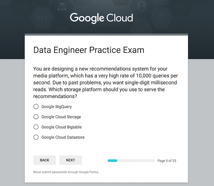 Practice makes perfect: the Professional Data Engineer Practice Exam is now  live | Google Cloud Blog