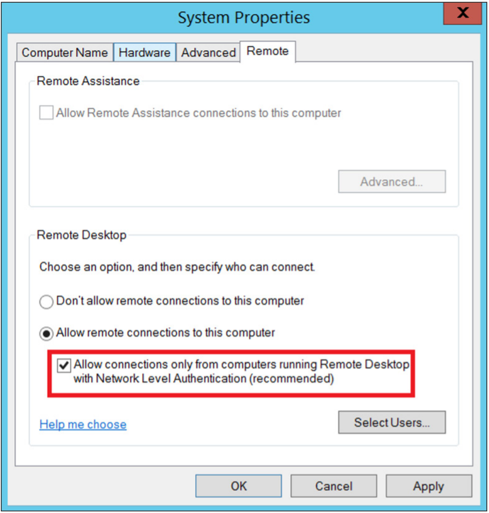 Enabling NLA via the UI