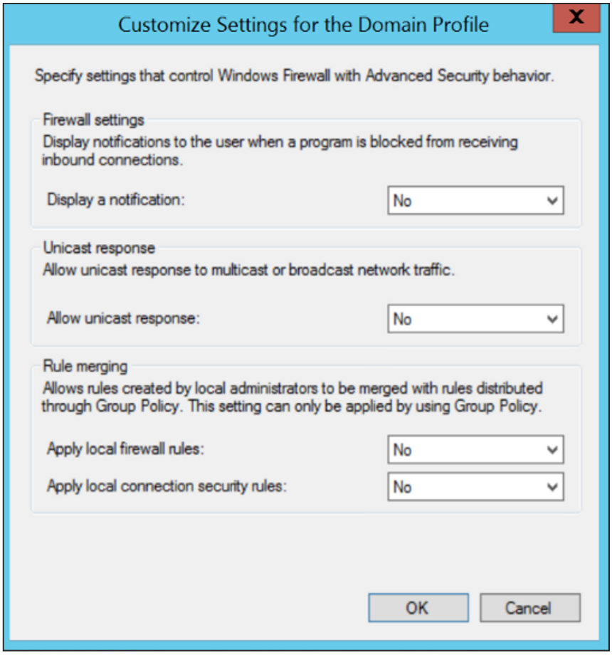 Windows Firewall Domain Profile Customized Settings