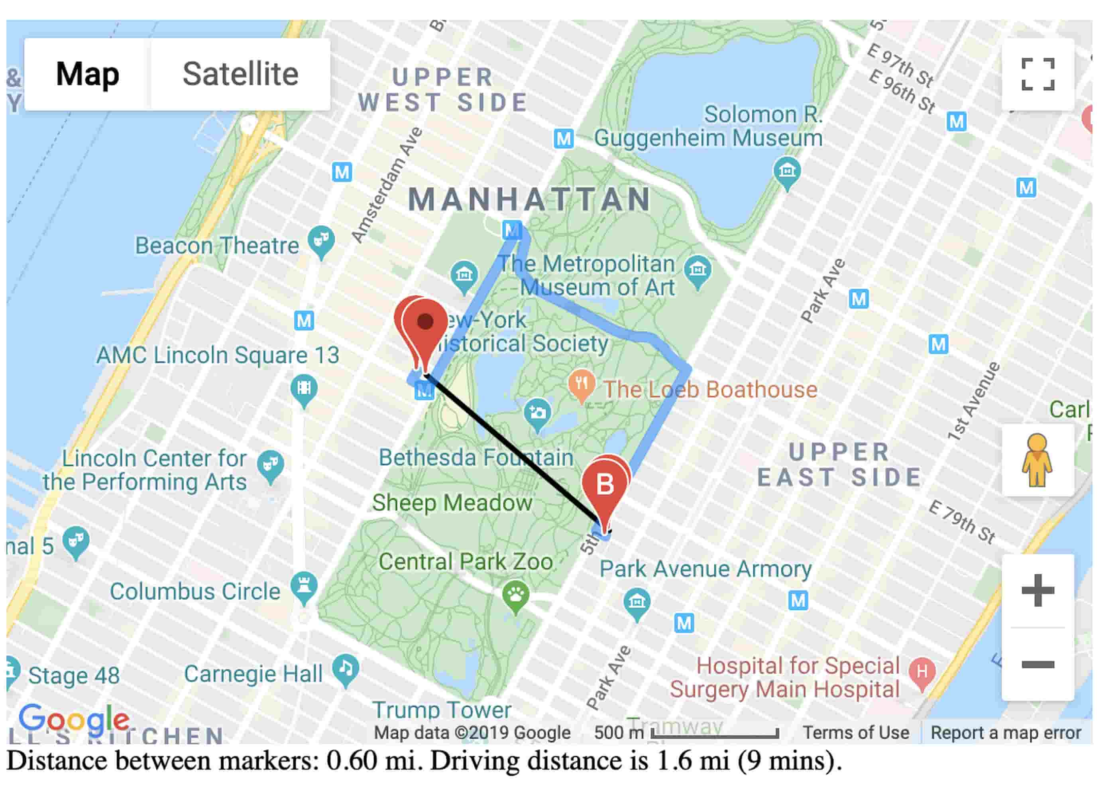 google maps driving directions between two points