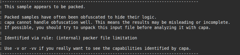 Running capa (v6.1) on a packed executable