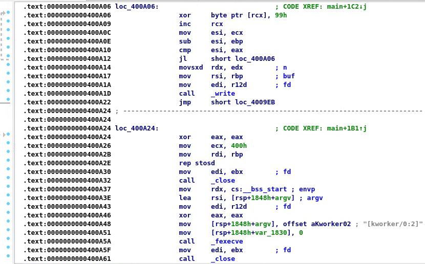 Excerpt showing SNOWLIGHT's decoding routine and memory injection method