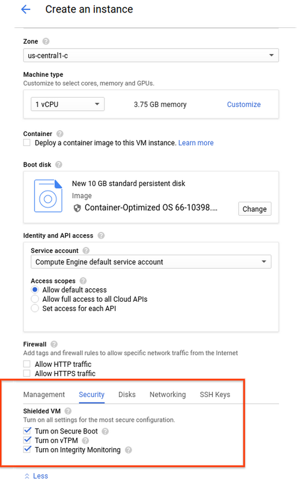 GCP Workload Create Instance