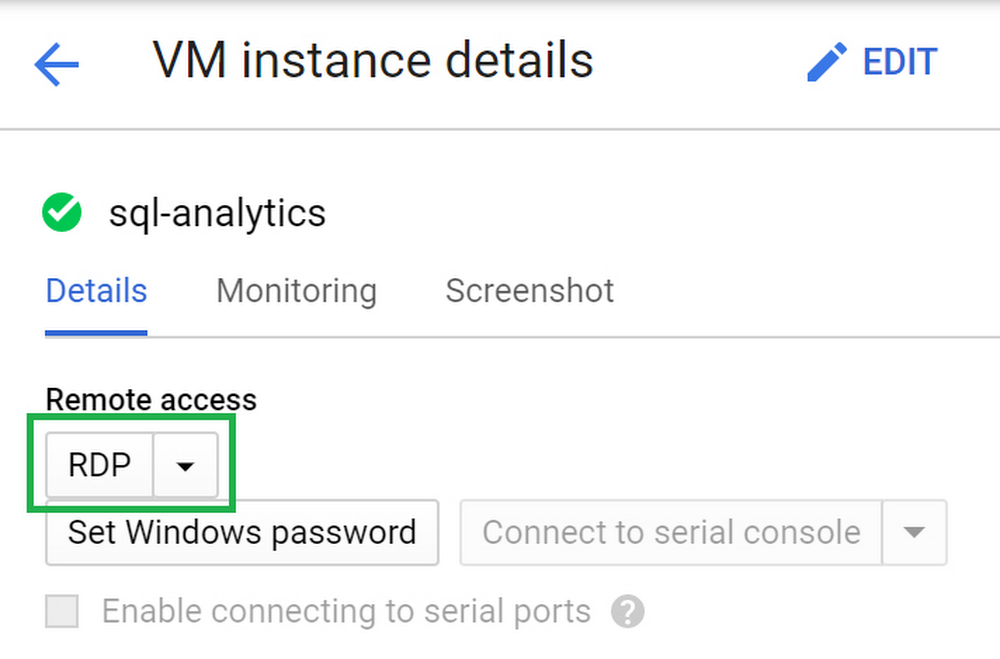 SQL Analytics VM details