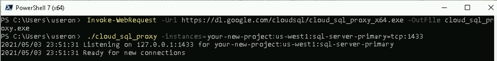 Powershell run Cloud SQL Auth proxy