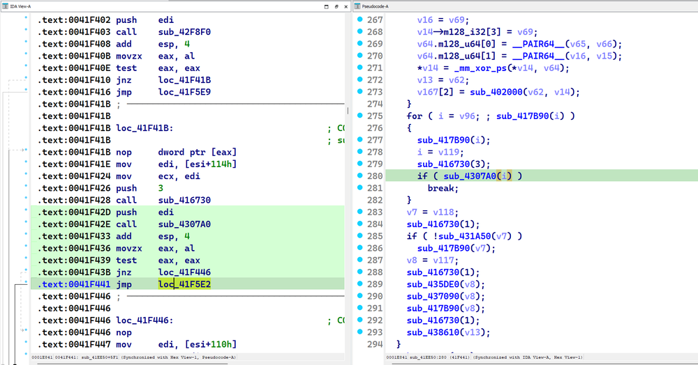 Decompiler view of the subroutine at address 0x41EE50 after deobfuscation