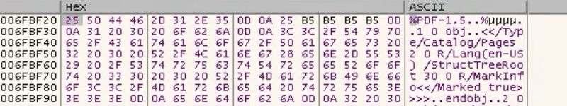 The embedded PDF file is decrypted using the cipher
