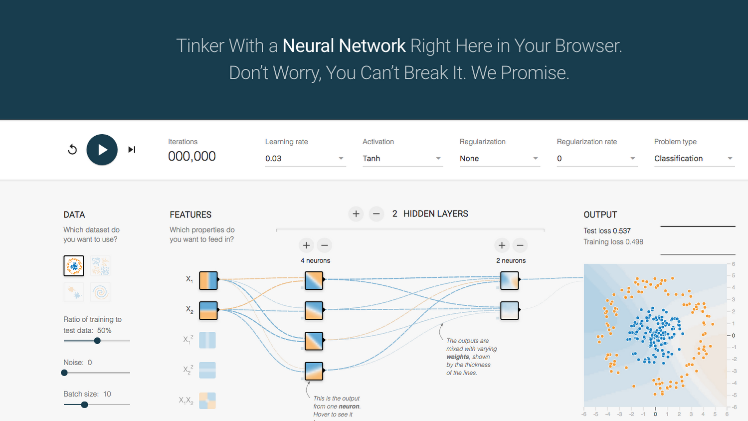 Train neural network. TENSORFLOW screenshots. Neural-University. Ru/Reviews. Data features.