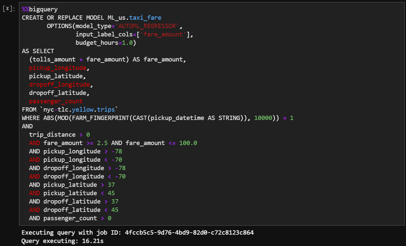 Creating an AutoML Tables model from BigQuery ML on AI Platform Notebooks