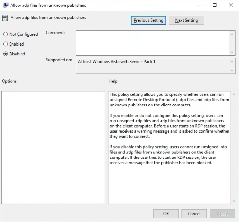 GPO policy for disabling unknown and unsigned .rdp file execution