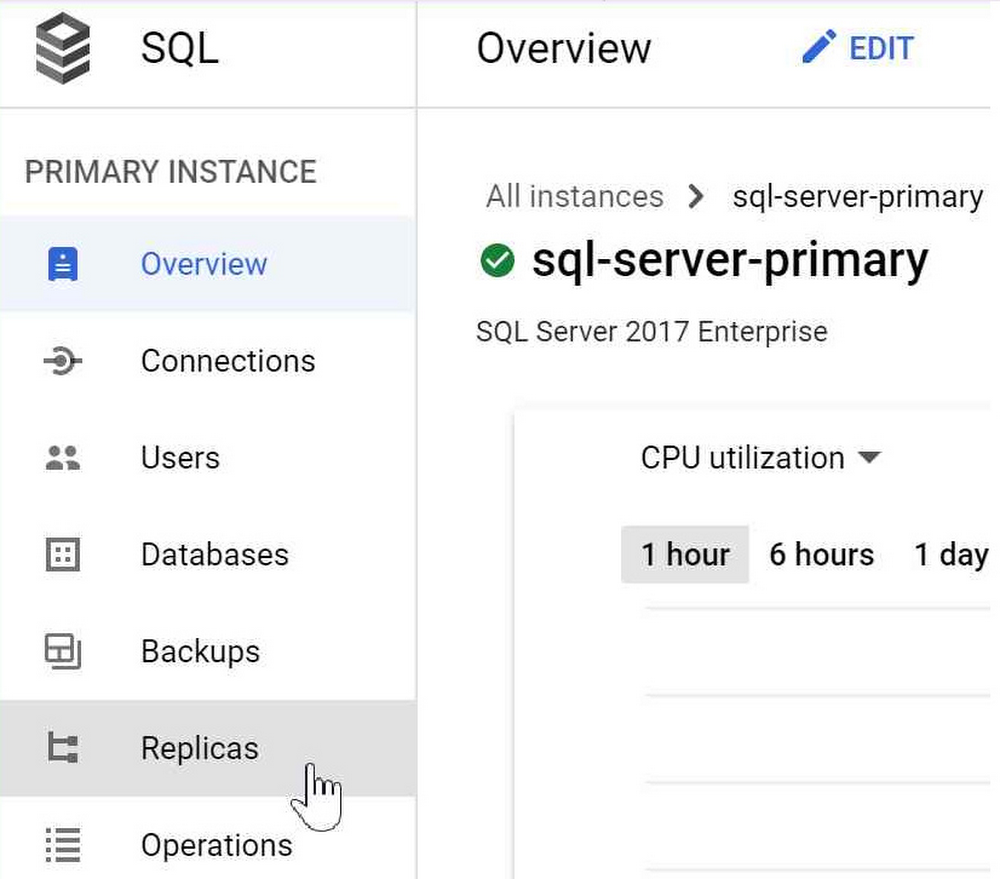 Select Cloud SQL Replicas from left menu