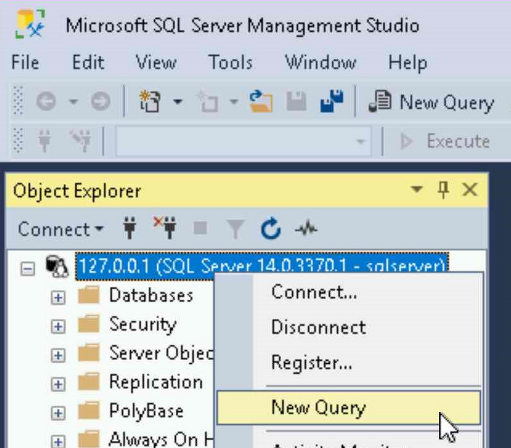 Select database in SSMS and choose new query