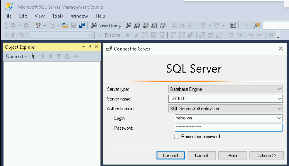 SSMS Connect to server dialog window