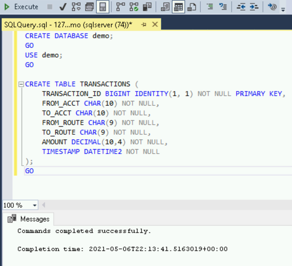 Execute database and table create SQL