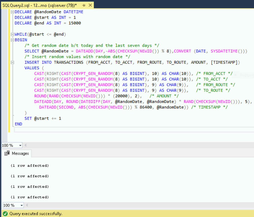 SSMS execute insert into Transactions table SQL