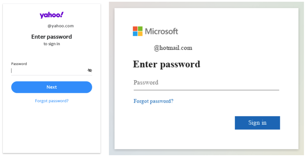 Fake Yahoo and Hotmail  login page used by APT42