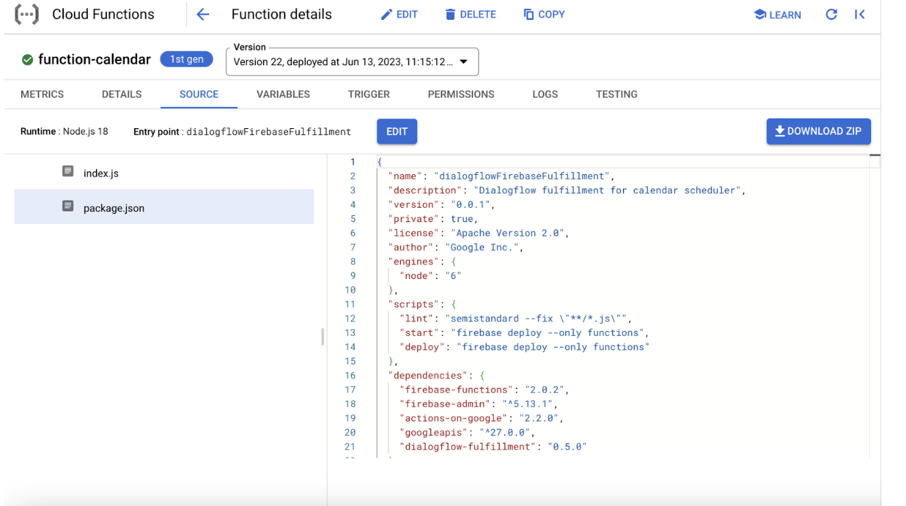 12. Cloud Function - package.json