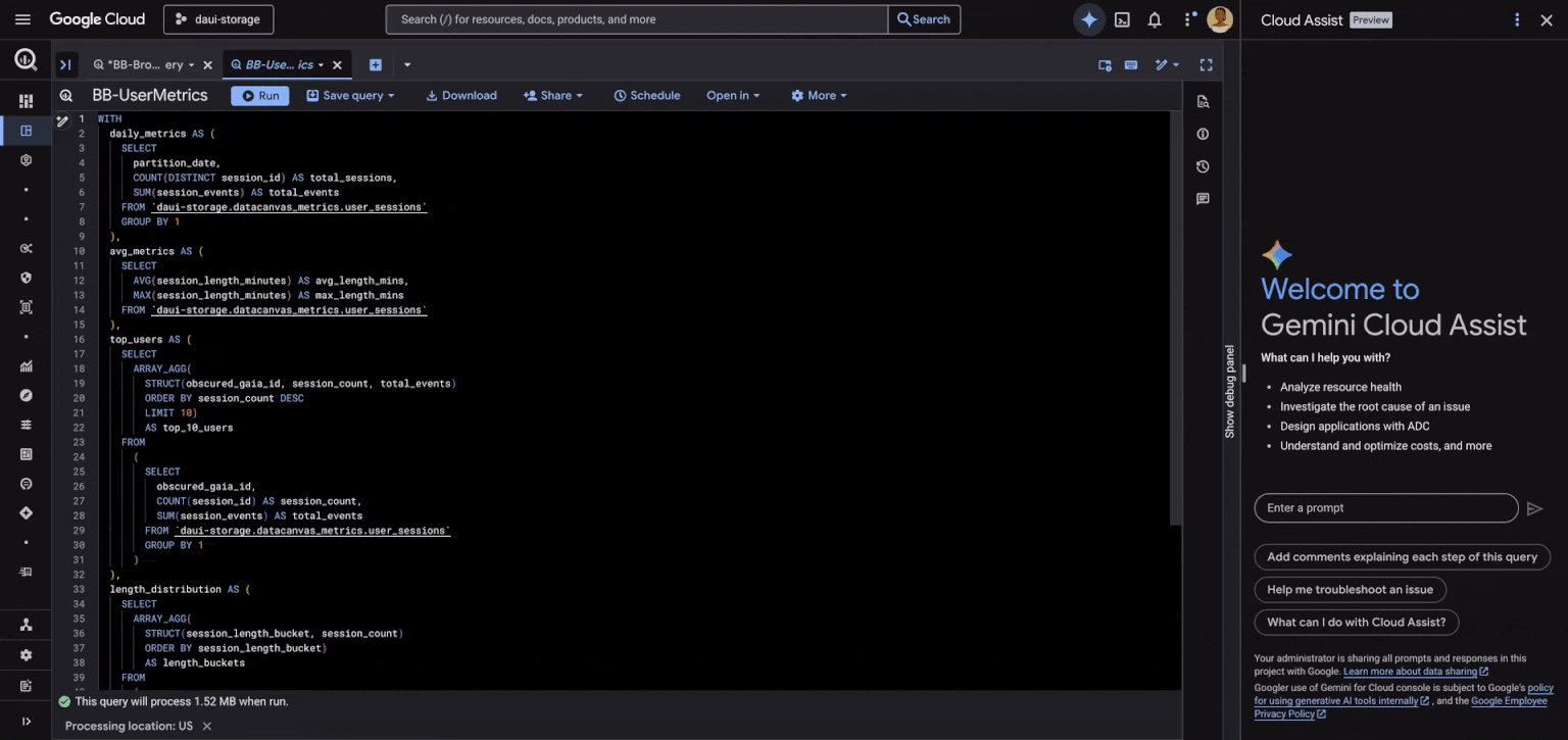 BigQuery Studio is more useful than ever, with enhanced Gemini assistant