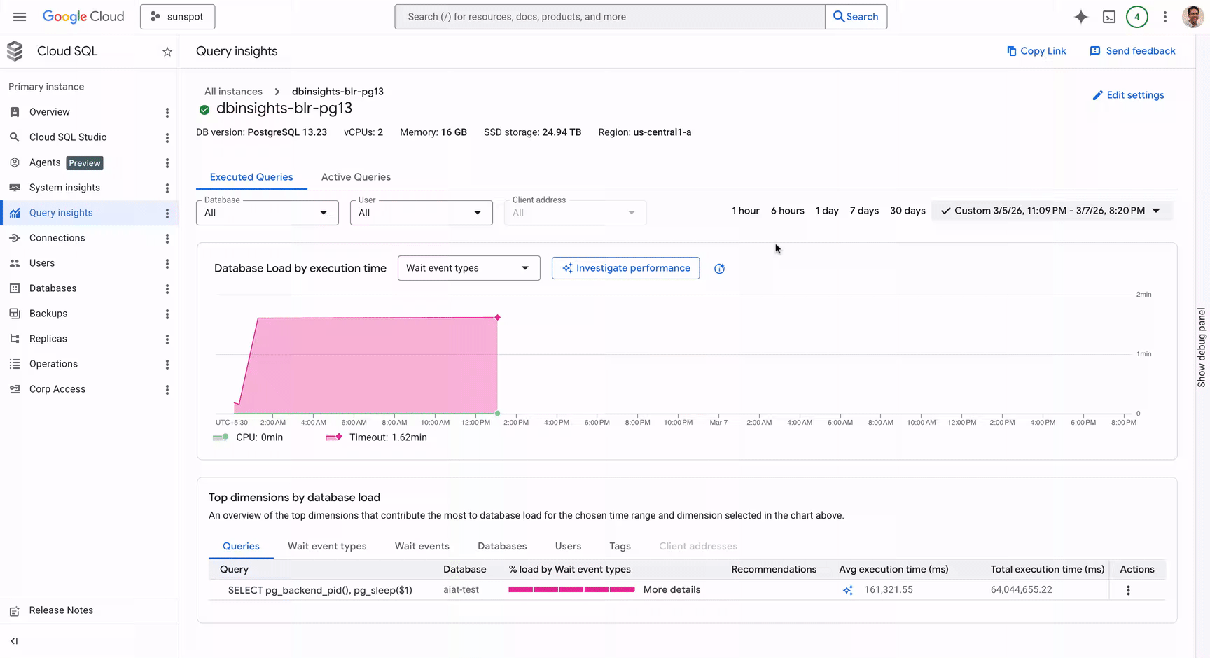 Exemplo de investigação de problemas de banco de dados com Gemini Cloud Assist