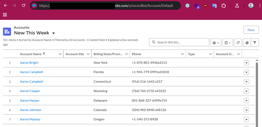Default Record List view for Account object