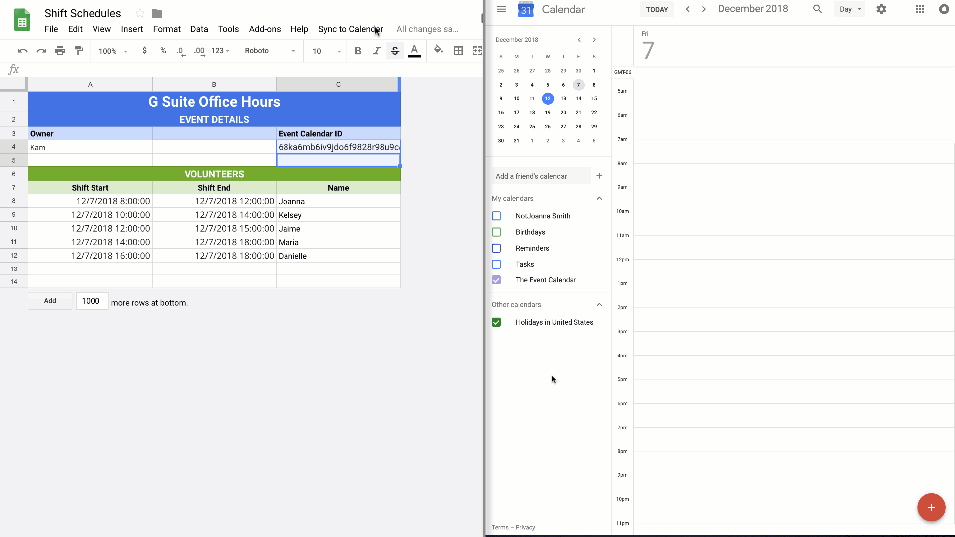 How to automatically add a schedule from Google Sheets into Calendar