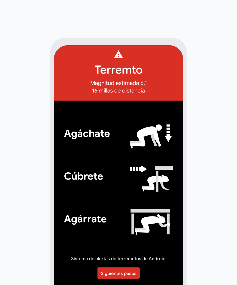 Alerta de terremoto en un teléfono Android.