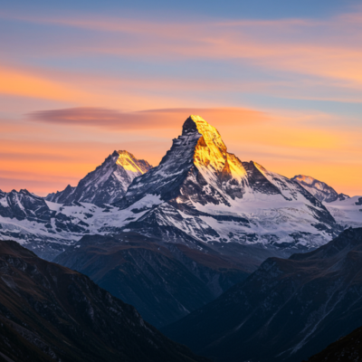 Imagen 3 generated panoramic view of a majestic mountain range at dawn