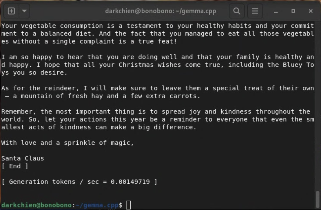 Image of C++ app letter from Santa output