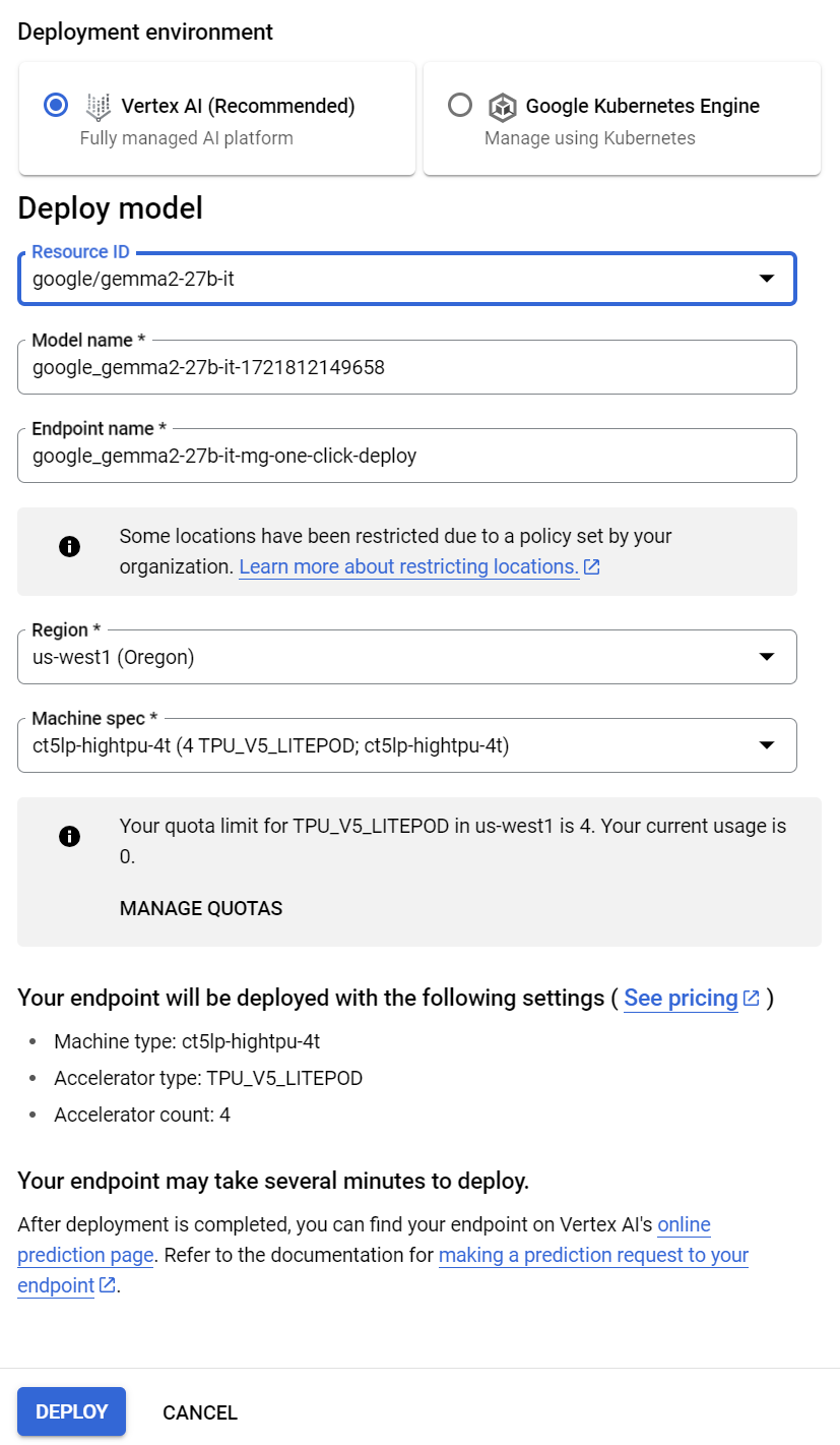 Deploy Gemma in Vertex AI