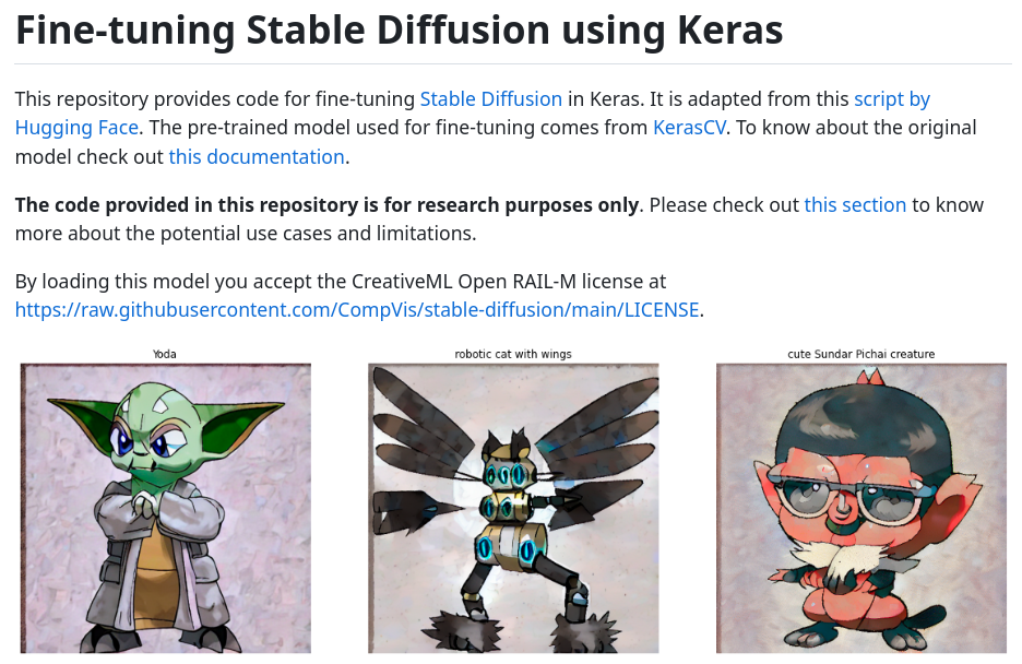 Screen shot of Fine-tuning Stable Diffusion using Keras