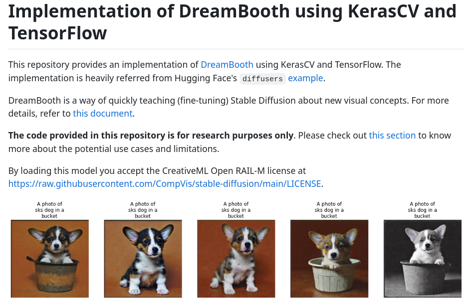 Screen shot of Implementation of DreamBooth using KerasCV and TensorFlow