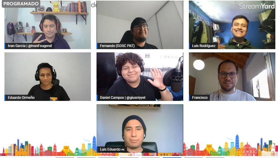 Screenshot of a group of GDSC members video
      chatting during a live event
