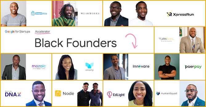 Image contains logos and headshots of the most recent class of Google for Startups
      Accelerator: Black Founders.