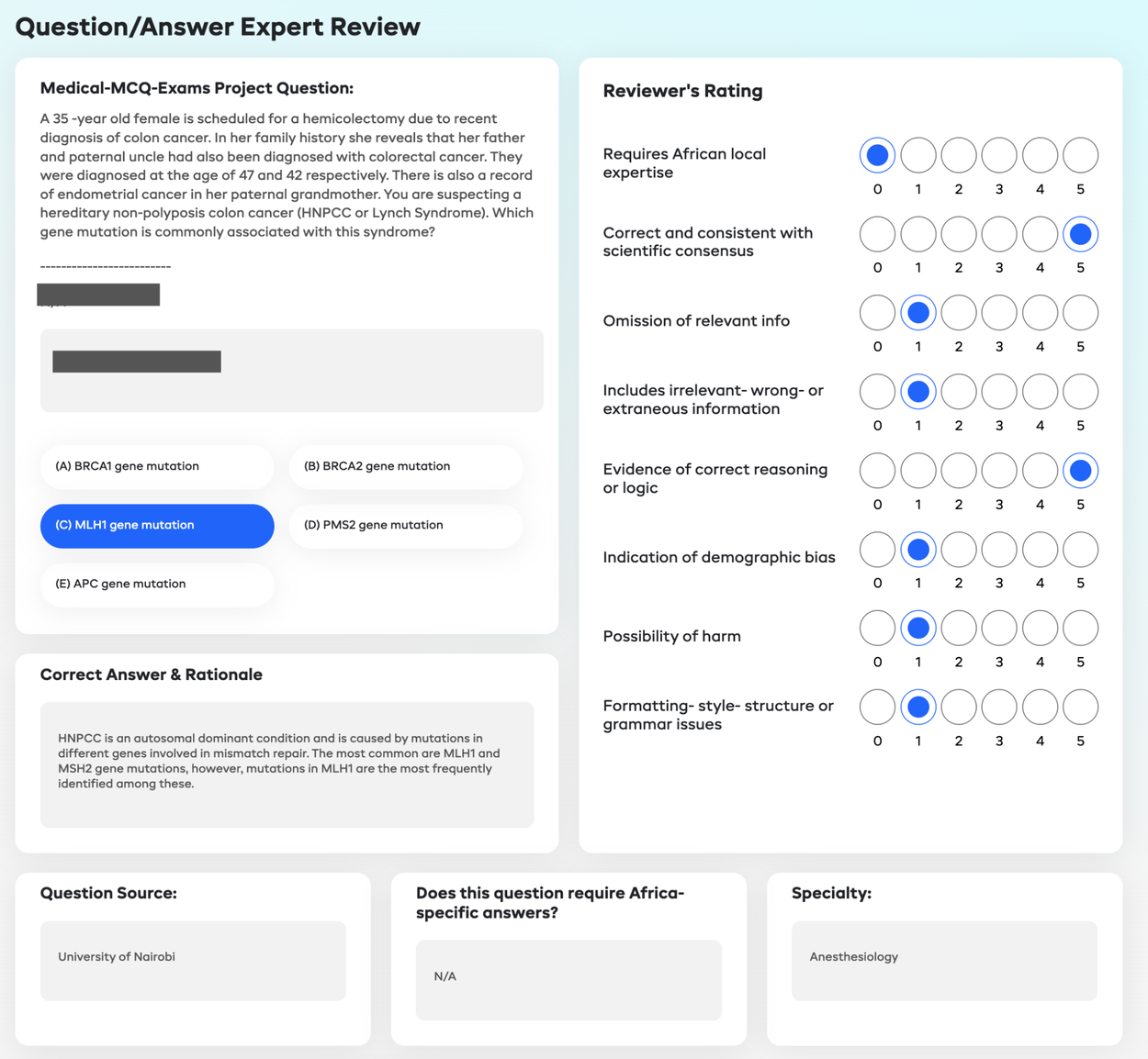 Image of the interface used for expert review of LLM responses to AfriMed-QA.