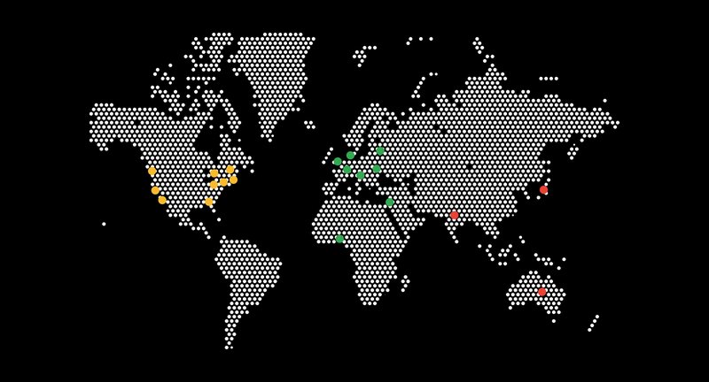 Map of the world and Google locations