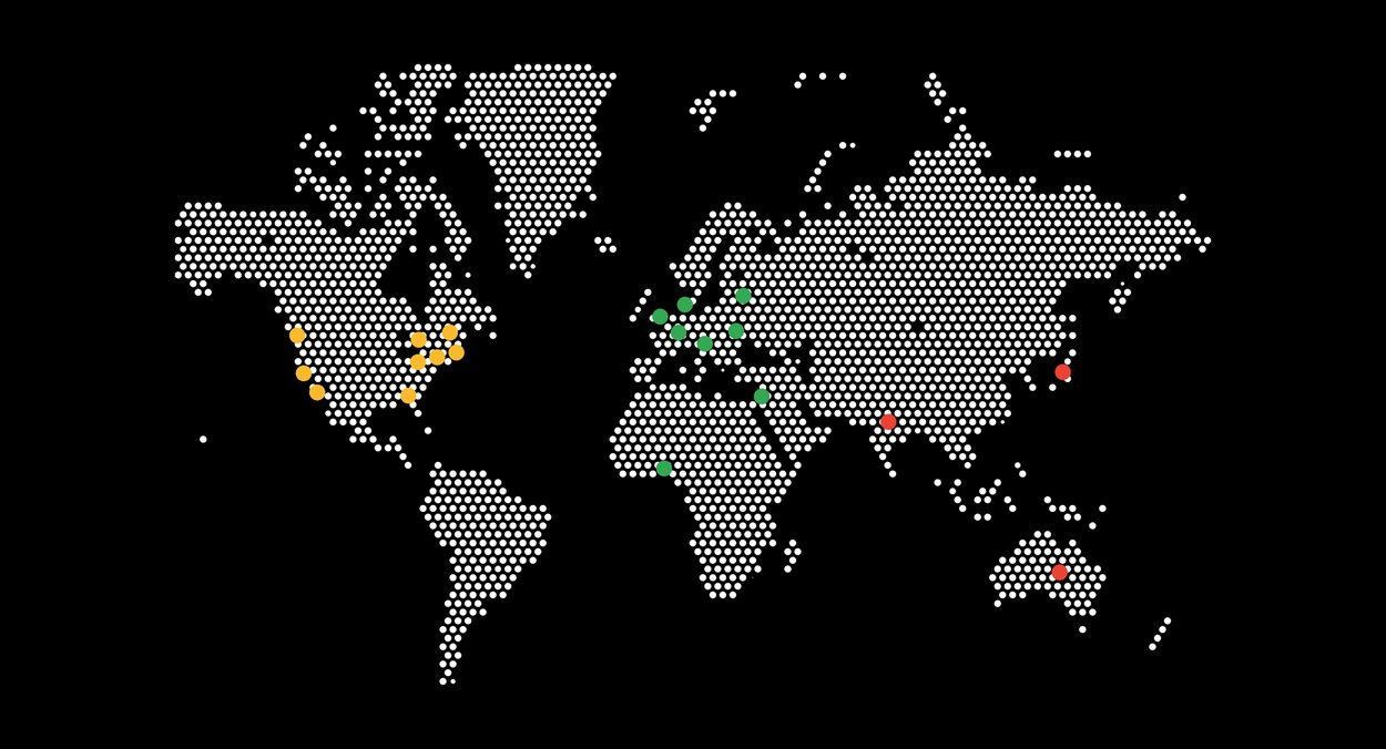 Map of the world and Google locations