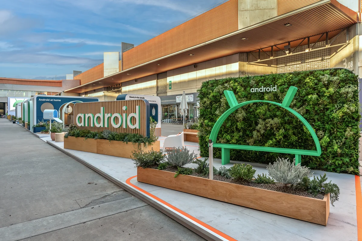 A view of Android Avenue, Google’s physical onsite booth at MWC Barcelona in 2023.