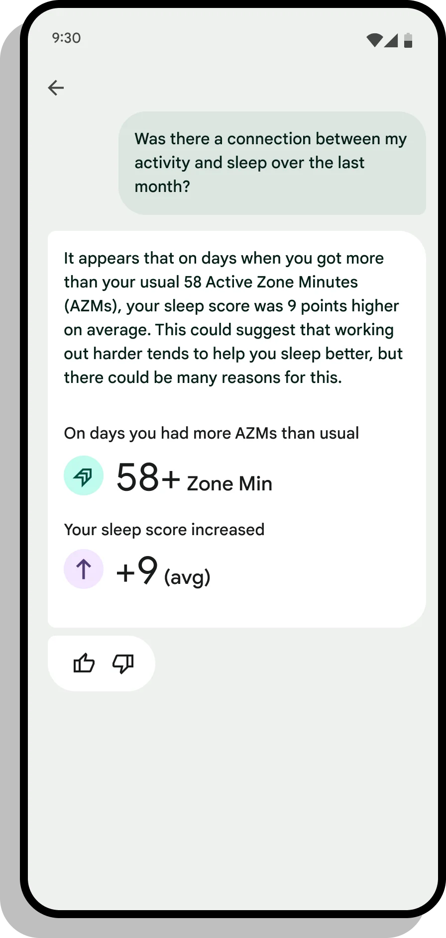 Screenshot on a phone showing example fitness data