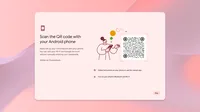 Ein Bildschirm mit einem QR-Code und Anweisungen zum Einrichten eures Android-Telefons auf dem Chromebook