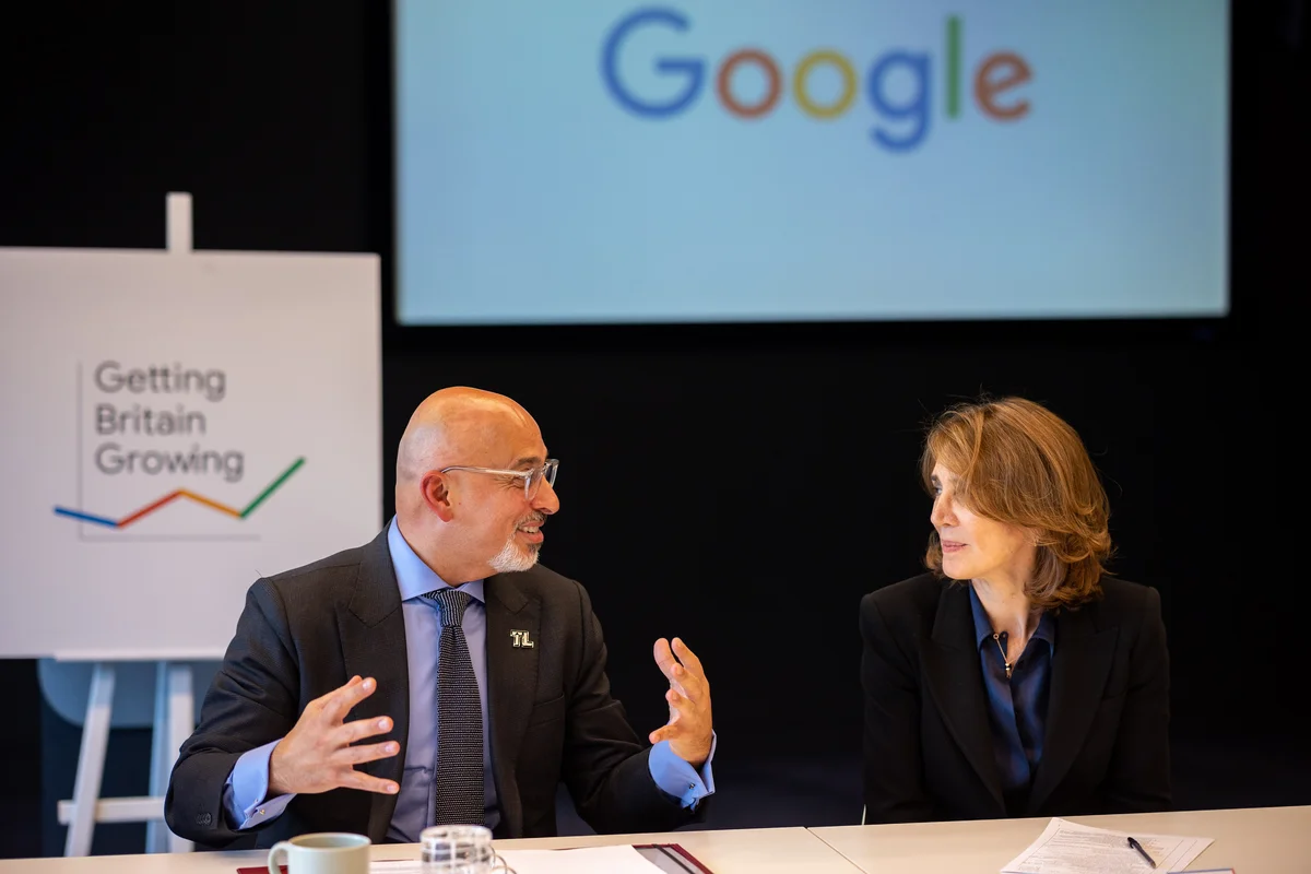 Ruth Porat speaks to Secretary of State for Education, Rt Hon Nadhim Zahawi MP, at launch of the Employer Consortium in London