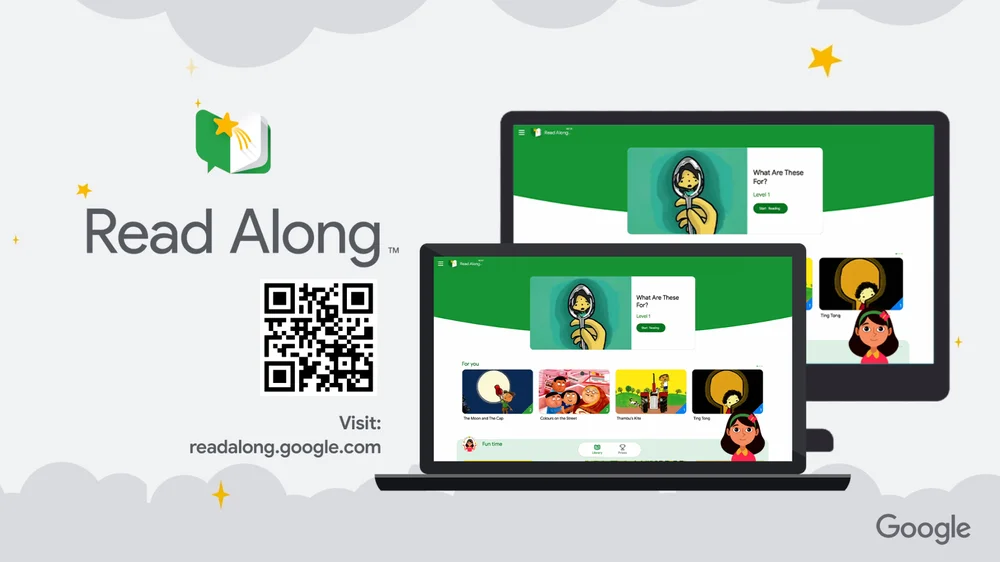 Animation from Read Along team introducing the web application and prompting users to sign up