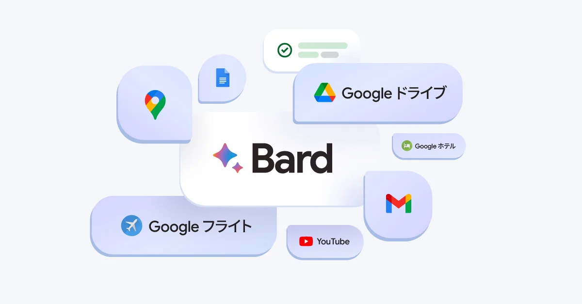Bard のアイコン と Google のさまざまなサービスのアイコンの画像。